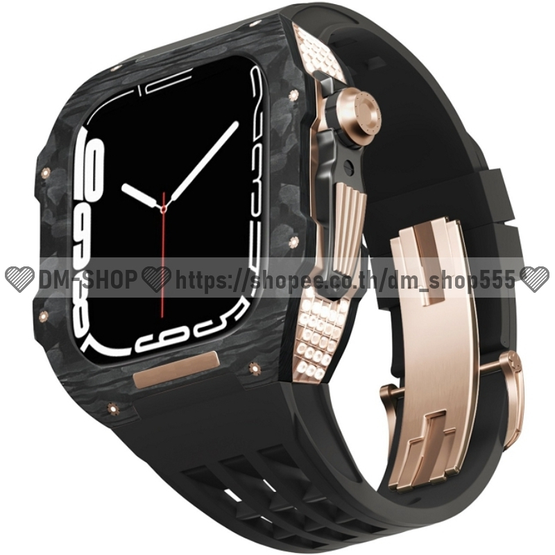 💚DM-SHOP💚สำหรับ Apple Watch เคส สาย 44MM 45MM คาร์บอนไฟเบอร์ ไทเทเนียม ชุดแต่งหรู สำหรับ 9 8 7 6 5 4