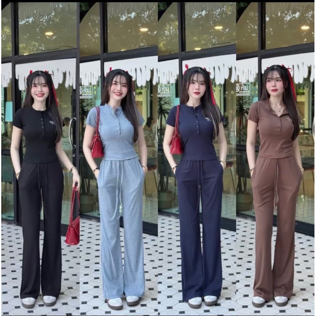 Set คอกลมโปโลคู่กางเกงขายาวทรงสวย