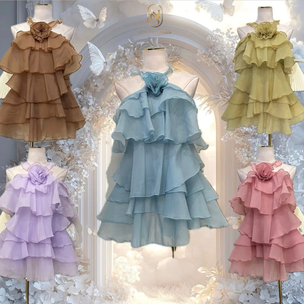zani dress ชุดเดรสสั้น ทรงขนมชั้น แต่งกุหลาบตรงกลาง งานผ้าออแกนดี้ น่ารักหวานมาก **ชุดค่อนข้างสั้นแนะนำสาวตัวเล็กสูงไม่เ