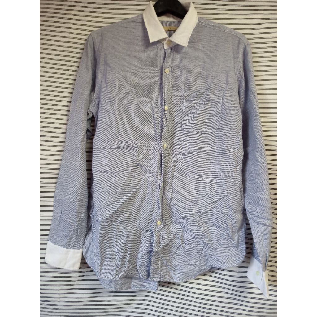 H248 เชิ้ตแขนยาวชายมือสอง คอตตอนผสมลินิน รอบอก 39 บ่า 17.5 แขน 25 ยาว 29.5