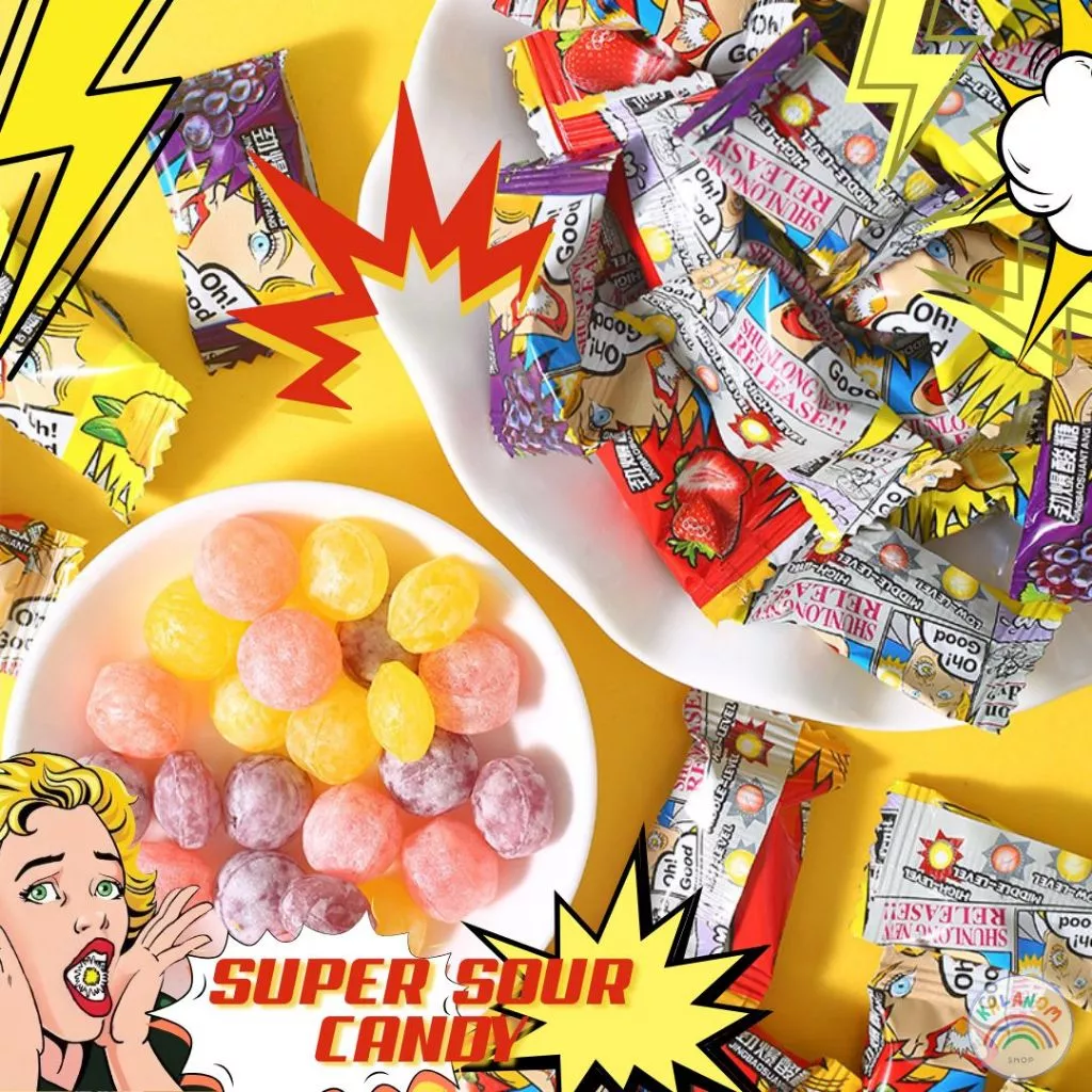 ลูกอมเปรี้ยว Superจี๊ดจ๊าด V.2 ลูกอมจี๊ดจ๊าด (1เม็ด/3g) 50-100ชิ้น Super sour Candy เปรี้ยวปรี๊ดดด! ลูกอมแก้ง่วง