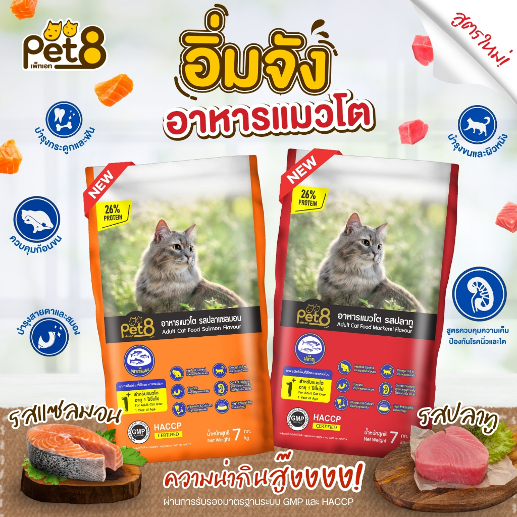 Pet8 อาหารเม็ดสำหรับแมว ถุง 1 กิโลกรัม