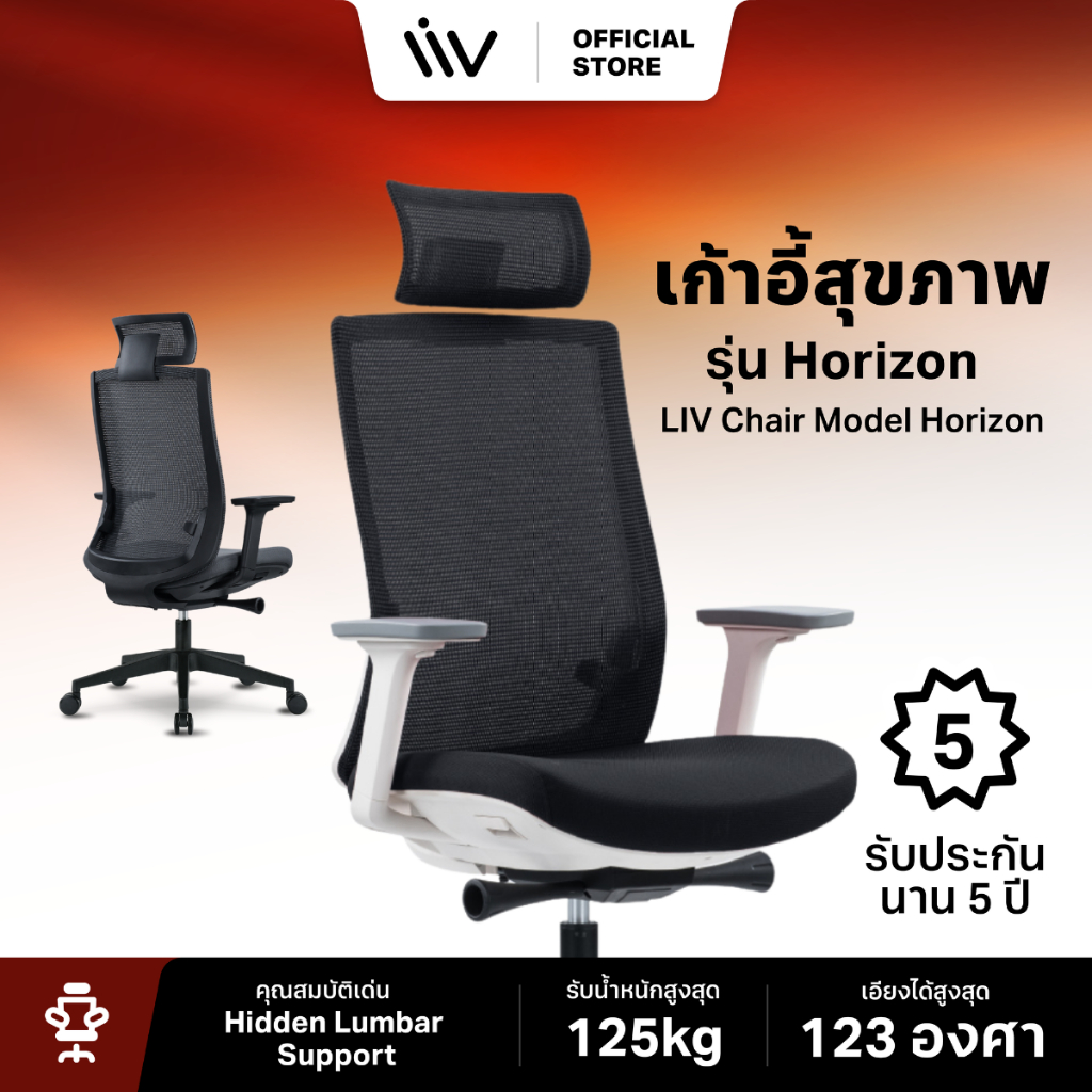 ประกัน 5 ปี LIV Horizon Ergonomic Chair เก้าอี้เพื่อสุขภาพ รุ่น ฮอไรซอน เก้าอี้ทำงาน เก้าอี้สำนักงาน