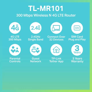 TP-Link ⚡️เร้าเตอร์ใส่ซิม 4G⚡️TL-MR101 300 Mbps Wireless N 4G LTE Router รองรับ 4G ทุกเครือข่าย* ประกัน 3 ปี