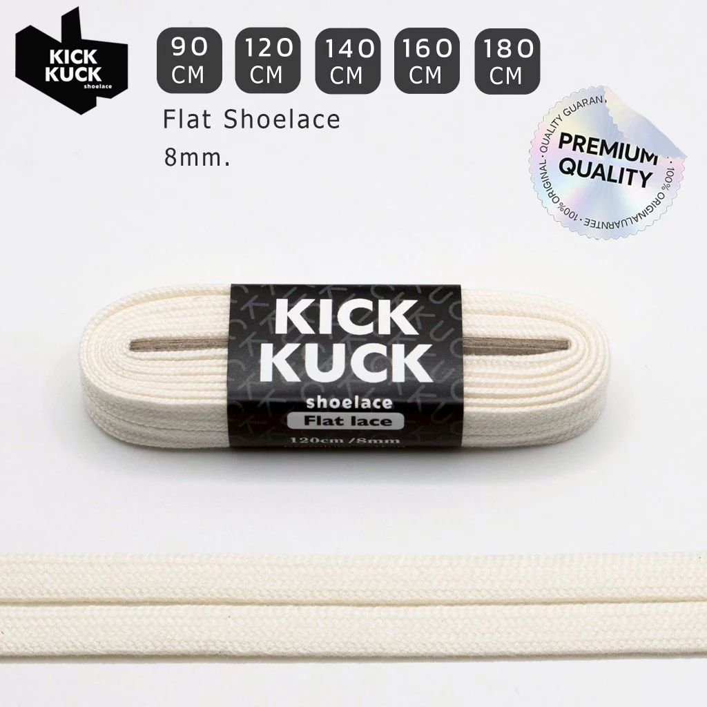 (หนา2ชั้น พรีเมี่ยม ) KICKKUCK (คิกคัก) เชือกรองเท้าสีขาวนม (offfwhite) (แบน)FLAT 90,120.140 ,160,180 cm.
