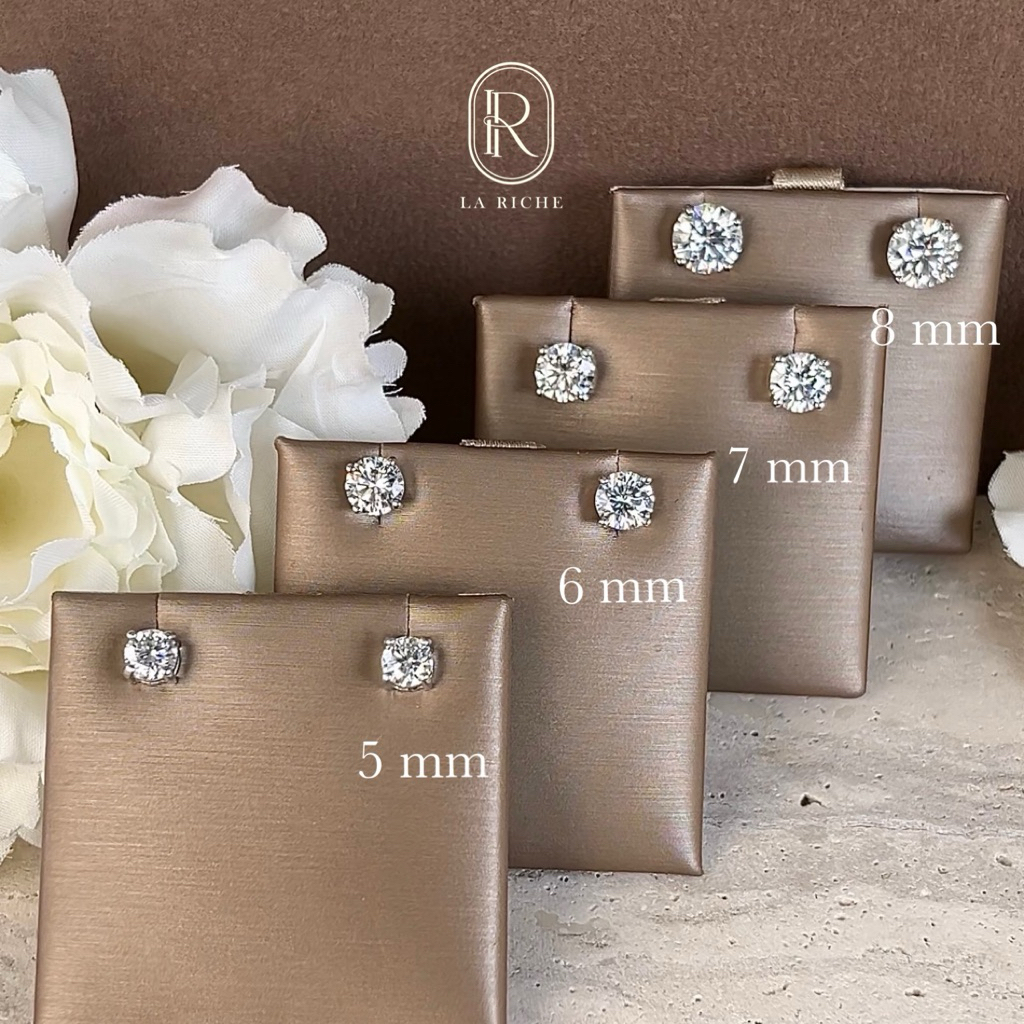 Solena Earrings 3mm -8mm ต่างหูอัญมณีคุณภาพสูงเทียบเท่าเพชรแท้ (ไม่ใช่CZ)ตัวเรือนเงินแท้ ใบWarranty card