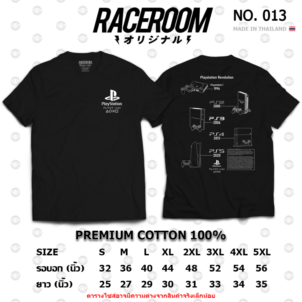 RACEROOM เสื้อยืดคอกลม ไม่ย้วย Cotton100 PS Collection Play Station - 013/014