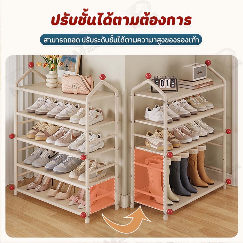 [ตะขอแขวนเสริม] ชั้นวางรองเท้า ที่เก็บรองเท้า ชั้นวางรองเท้าเหล็ก เคาน์เตอร์วางของ โครงเหล็ก แบบ 3/4/5/6ชั้น พร้อมส่ง EC - รูปที่ 4