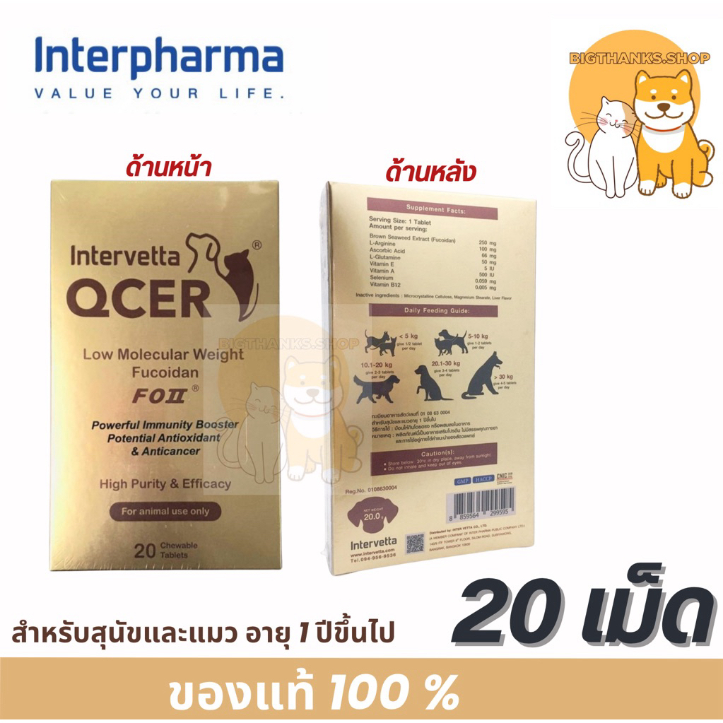 [ แพคเกจใหม่ค่ะ] Intervetta Qcer 20 เม็ด 27/04/2027 อาหารเสริมต่อต้านมะเร็ง​ เสริมภูมิคุ้มกัน ปรับร่างกายให้สมดุลย์