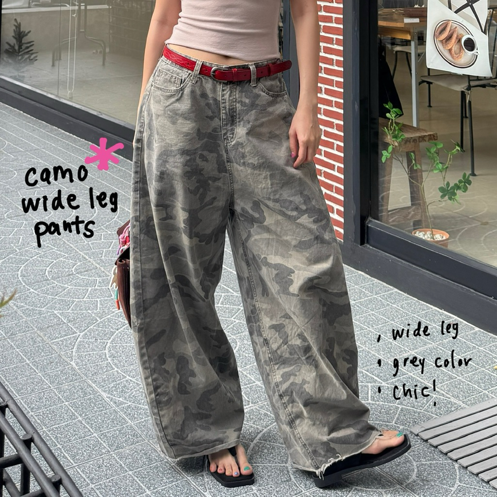 bobbygoodhouse | pre order CAMO WIDE LEG PANTS กางเกงลายทหาร ทรงขากว้าง