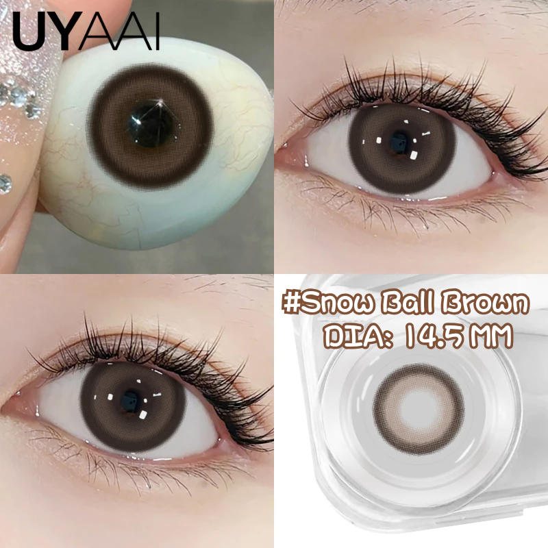 สีคอนแทคเลนส์【HOT SALE🔥】 UYAAI x Freshlady 1คู่ Snow Ball brown big eye 14.5มม.natural contact lens monthly รายเดือน