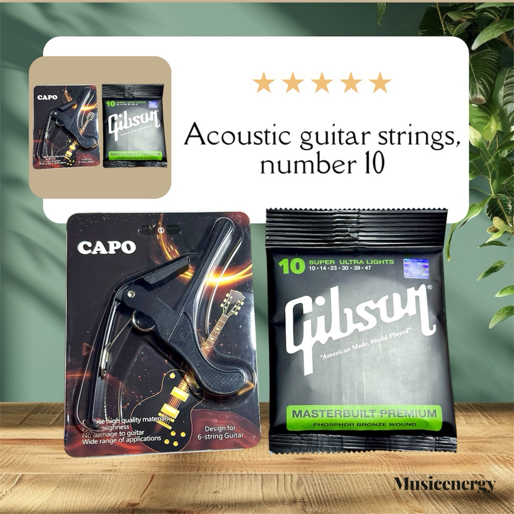 SET สายกีตาร์โปร่ง GIBSON 10/47 และ คาโป้เหล็ก เซตคู่คุณภาพ ราคาประหยัด พร้อมจัดส่ง