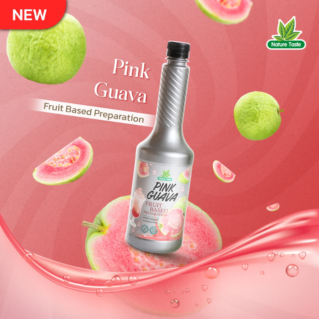 (แบบขวด)ฝรั่งสีชมพู ฟรุ๊ต เบส พรีเพเรชั่นเนเจอร์เทส (Pink Guava Fruit base preparation Nature taste)
