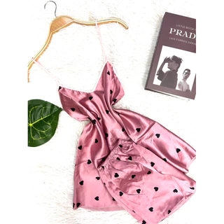 พร้อมส่ง!!!ชุดนอนเสื้อสายเดี่ยวกางเกงขาสั้น ผ้าซาติน