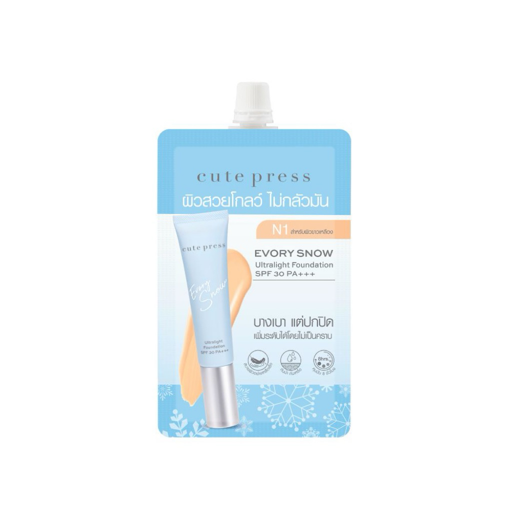 (12g) cute press แป้งคิวท์เพรส ตลับสีฟ้า อิเวอร์รี่ สโนว์ ฟาวเดชั่น พาวเดอร์ รองพื้น SPF30 PA++