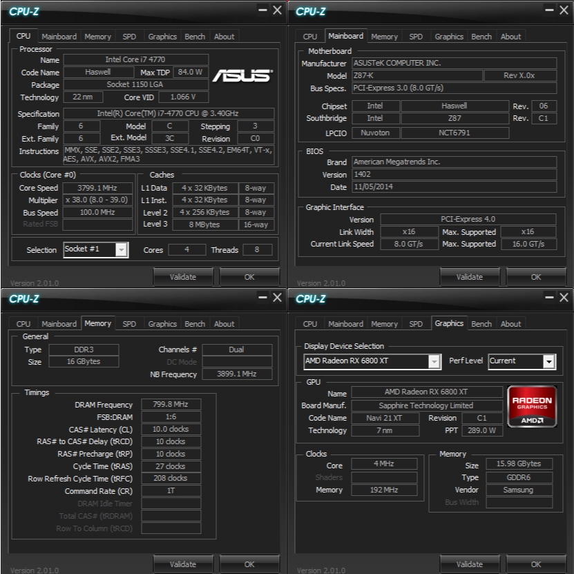 Asus Z87-K MB CPU Intel i7 4770 RAM 32GB