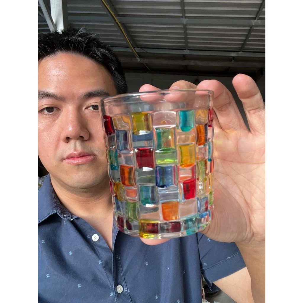 แก้วน้ำขนาด 7.9x9cm จุ260ml ลายสานสีรุ้ง ออกใบกำกับภาษีได้ รหัสkornzit62625_1