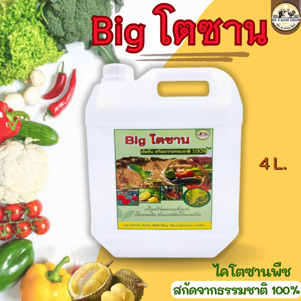 Big โตซาน  (ไคโตซานพืช)  ขนาด 4 ลิตร “สกัดจากธรรมชาติ100%” เสริมสร้างความแข็งแรง เพิ่มผลผลิต  ใช้ได้กับพืชทุกชนิด ‍