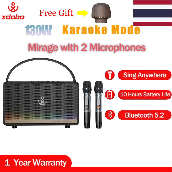 XDOBO Mirage 130W คาราโอเกะลำโพงบลูทูธไร้สาย พร้อมไมค์ 2 ตัว Deep Bass กันน้ำ