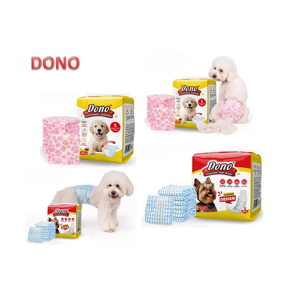 Dono 8pcs ผ้าอ้อมสัตว์เลี้ยง ผ้าอ้อมสุนัขเพศผู้ แพมเพิสสุนัขเพศเมีย หลากหลายสไตล์สำหรับสุนัขตัวผู้