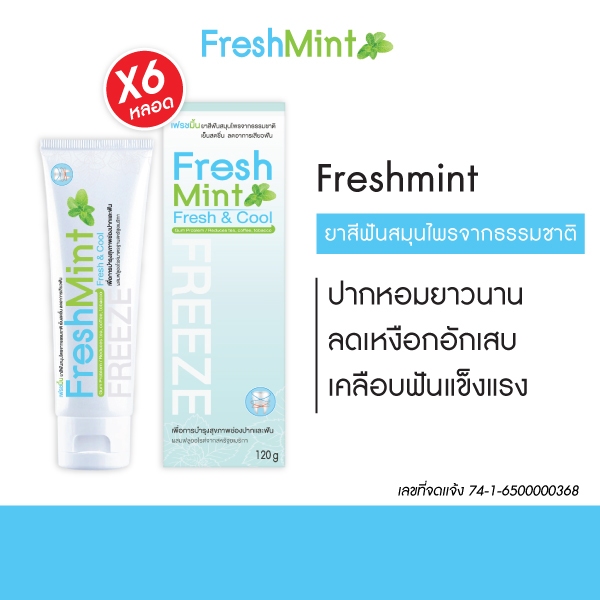 Freshmint เฟรชมิ้น ยาสีฟัน เซตสุดคุ้ม 4 หลอด แถม 2 หลอด ดูแลทั้งสุขภาพเหงือกและฟัน