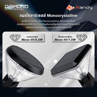RANDY SolarLawnLightโคมไฟหัวเสาโซล่าเซลล์ ปรับแสงได้3สี กันน้ำIP65 ประกัน2ปี ใช้งานได้นานตลอดทั้งคืน