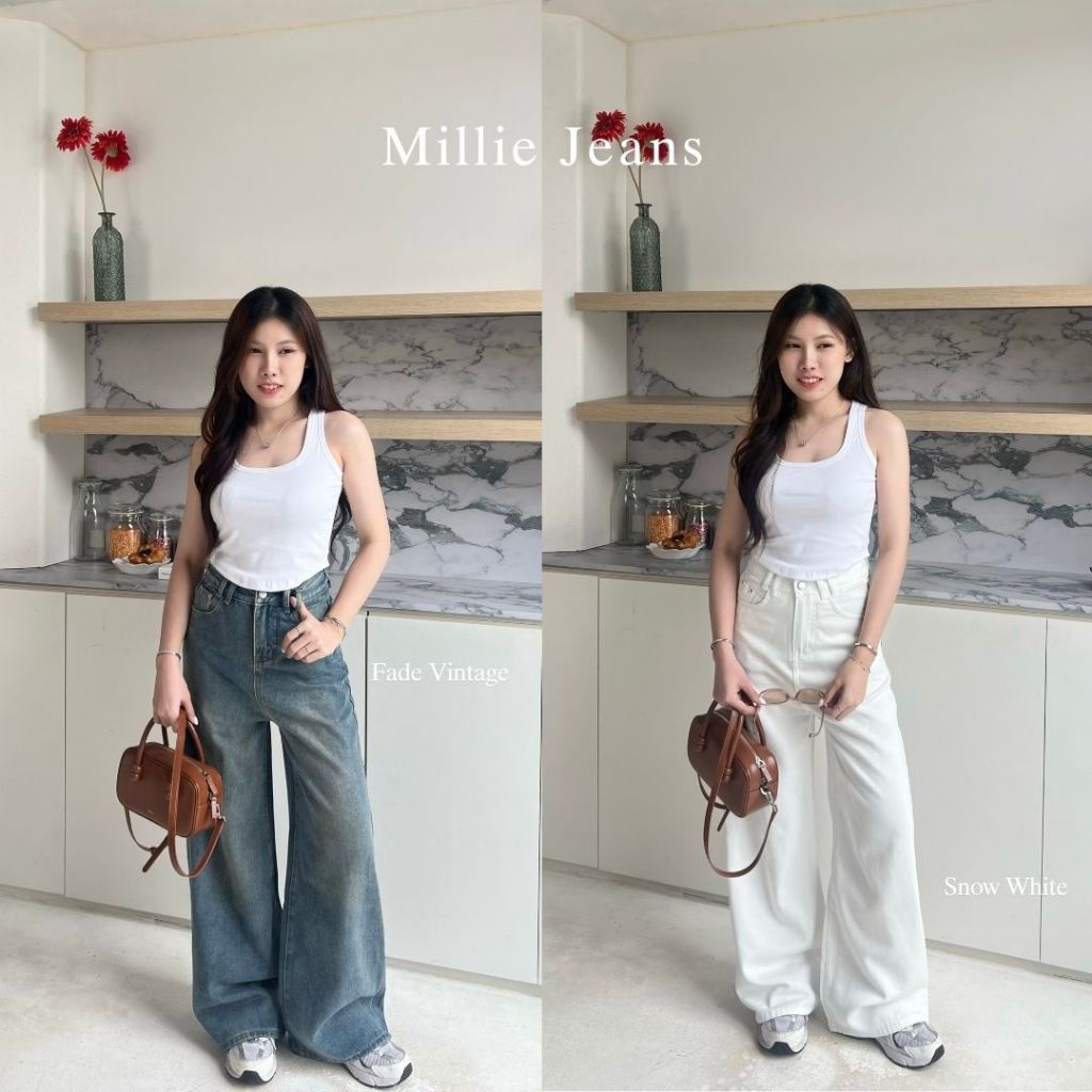 Beberlin กางเกงยีนส์ ขากระบอกใหญ่ สีเฟด รุ่น Millie Jeans / No : 2389 - 2