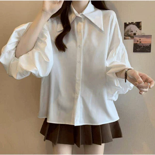 K606🌼เสื้อเชิ้ตคอปกสาวอวบอ้วน รอบอกใหญ่ 30-60 นิ้ว ปลายแขนบอลลูน ใส่เที่ยว-ใส่ทำงานน่ารัก🌼