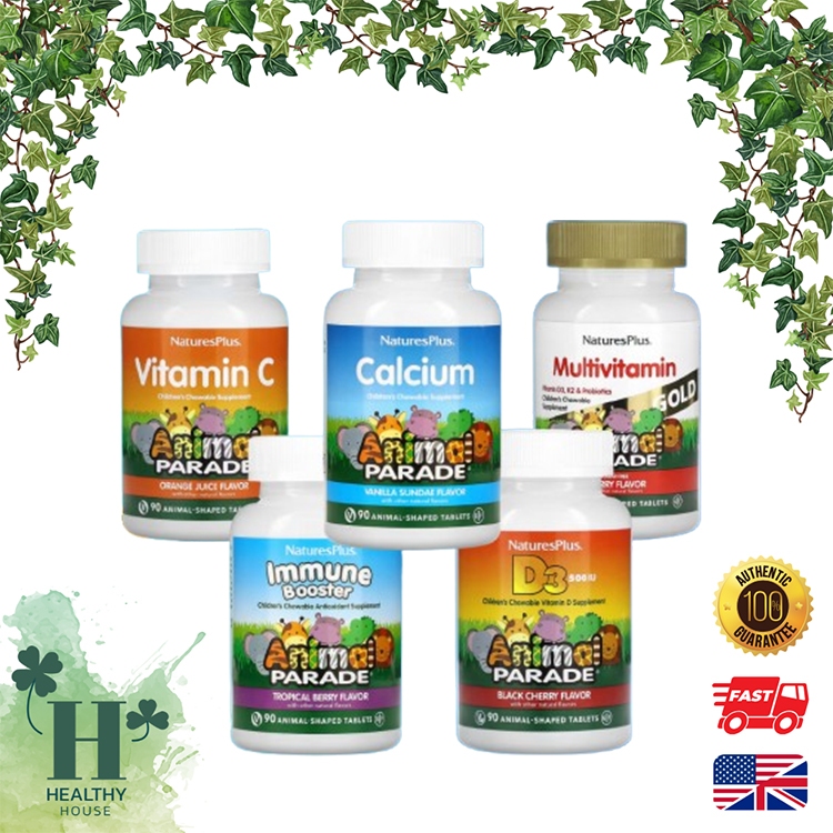 NaturesPlus Animal Parade Kids Immune Booster Berry Calcium Vitamin C Vitamin D3 Multivitamin