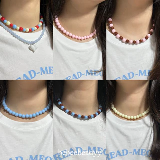 (พร้อมส่ง) สร้อยคอลูกปัดอะคลีริคเม็ดกลม 🍒🍹💙 | สร้อยลูกปัดเม็ดใหญ่ สีสันสดใส (อะไหล่สแตนเลส)