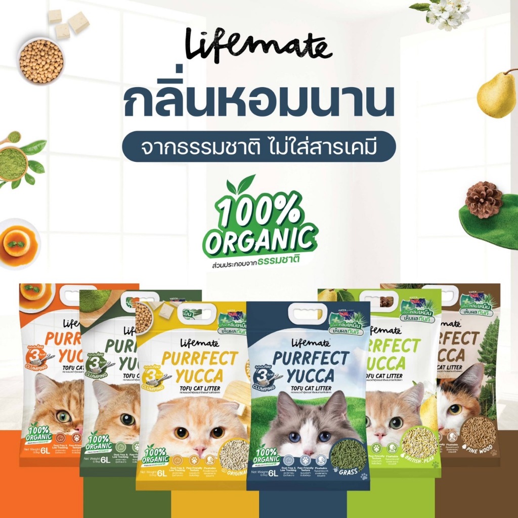 Lifemate ขนาด 6 ลิตร ทรายแมวเต้าหู้ เพอร์เฟคยัคคา ควบคุมกลิ่น ไม่ติดเท้าแมว ดับก