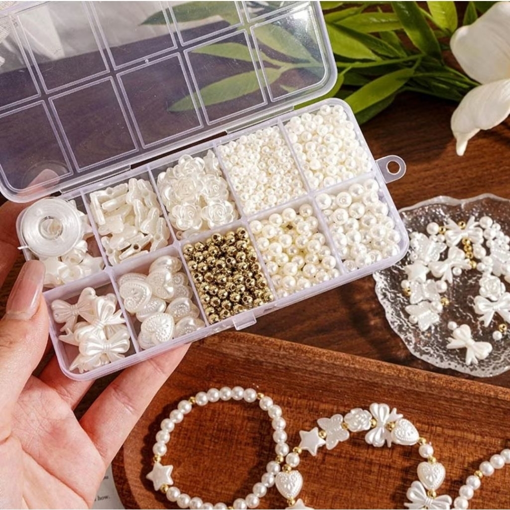 ชุดมุกเทียม ทำสร้อยข้อมือ กำไลสร้อยคอ DIY เซตทำกำไลเชือกเทียน