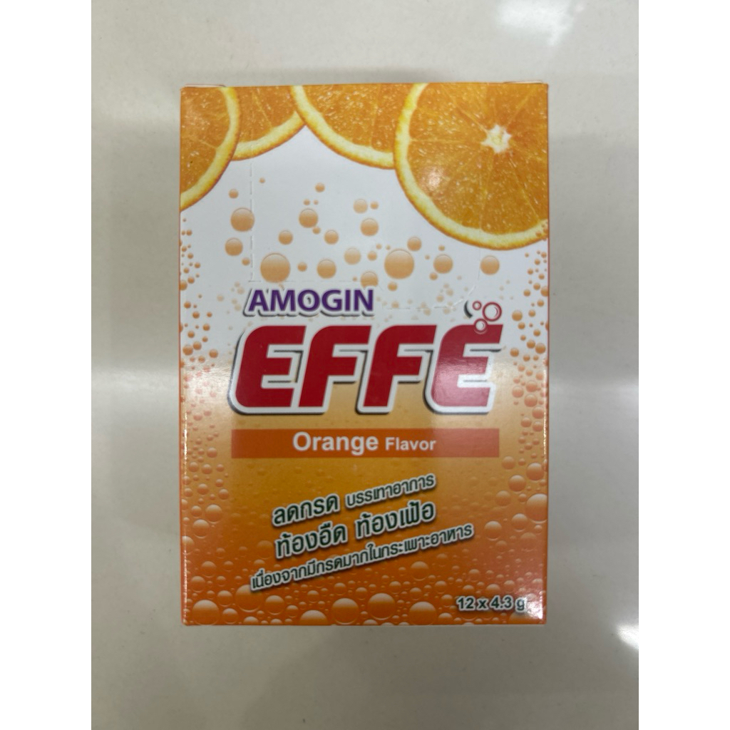 อาโมจิน เอฟเฟ รสส้ม Amogin Effe Orange Flavor อาโมจิน เอฟเฟ รสส้ม 12 ซอง x 4.3 กรัม คลายกรด ลดแน่นเฟ