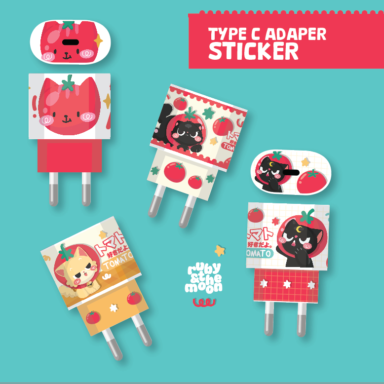 Ruby & The moon x TypeC adapter sticker  ขาแบน ขากลม : 💕  สติกเกอร์ติด หัวชาร์จ IOS ขนาด 20W