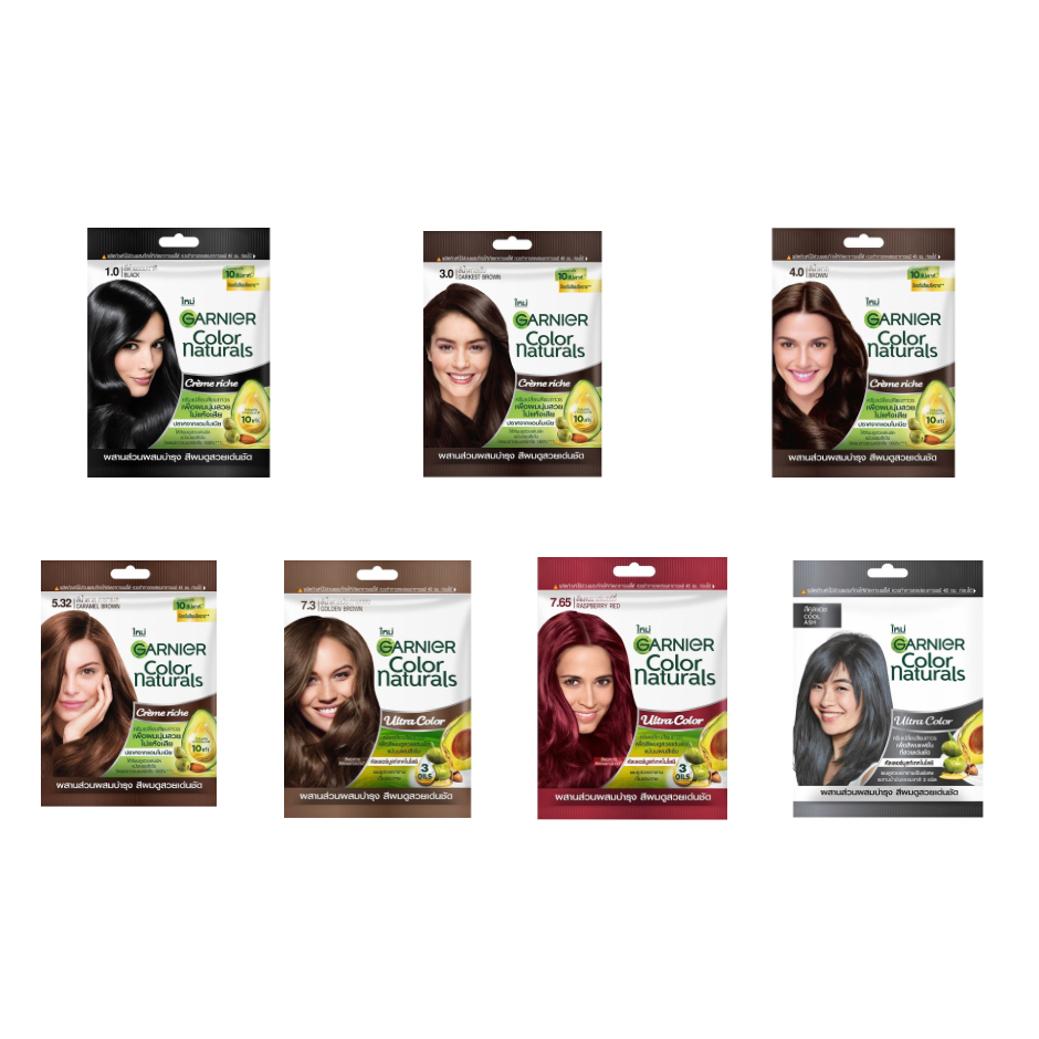 Garnier การ์นิเย่ คัลเลอร์ แนทเชอรัลส์ ครีมเปลี่ยนสีผม ยาย้อมผม แชมพูยอมผม แบบซองและยกกล่อง