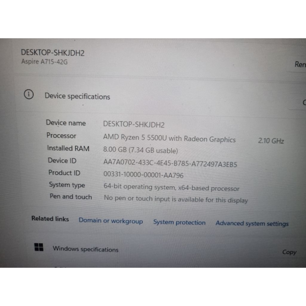 NOTEBOOK ACER ASPIRE 7 Ryzen5 5500u