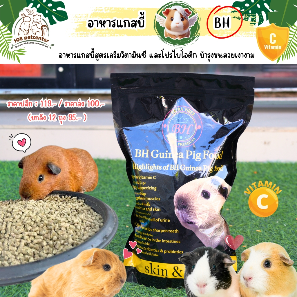 อาหารหนูแกสบี้ หนูตะเภา หนูขวัญ วิตามินซีสูง ระดับพรีเมี่ยม BH-Chibi ขนาด 1 kg อาหารสัตว์เล็ก