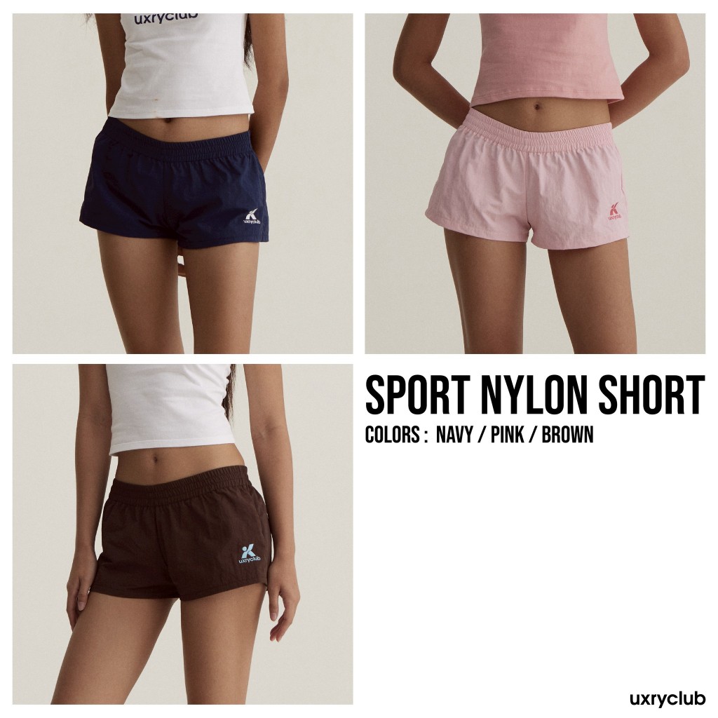 UXRYCLUB SPORT กางเกงขาสั้นไนลอน สายกีฬา ใส่สบาย สีกรม (Navy)