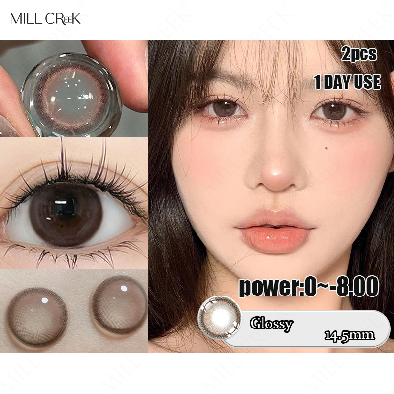 MILLCREEK 2PCS คอนแทคเลนส์สีน้ำตาลคอนแทคเลนส์ทิ้งทุกวัน DIA: 14.5 มม. WT 55% Aqua Comfort Hydrogel