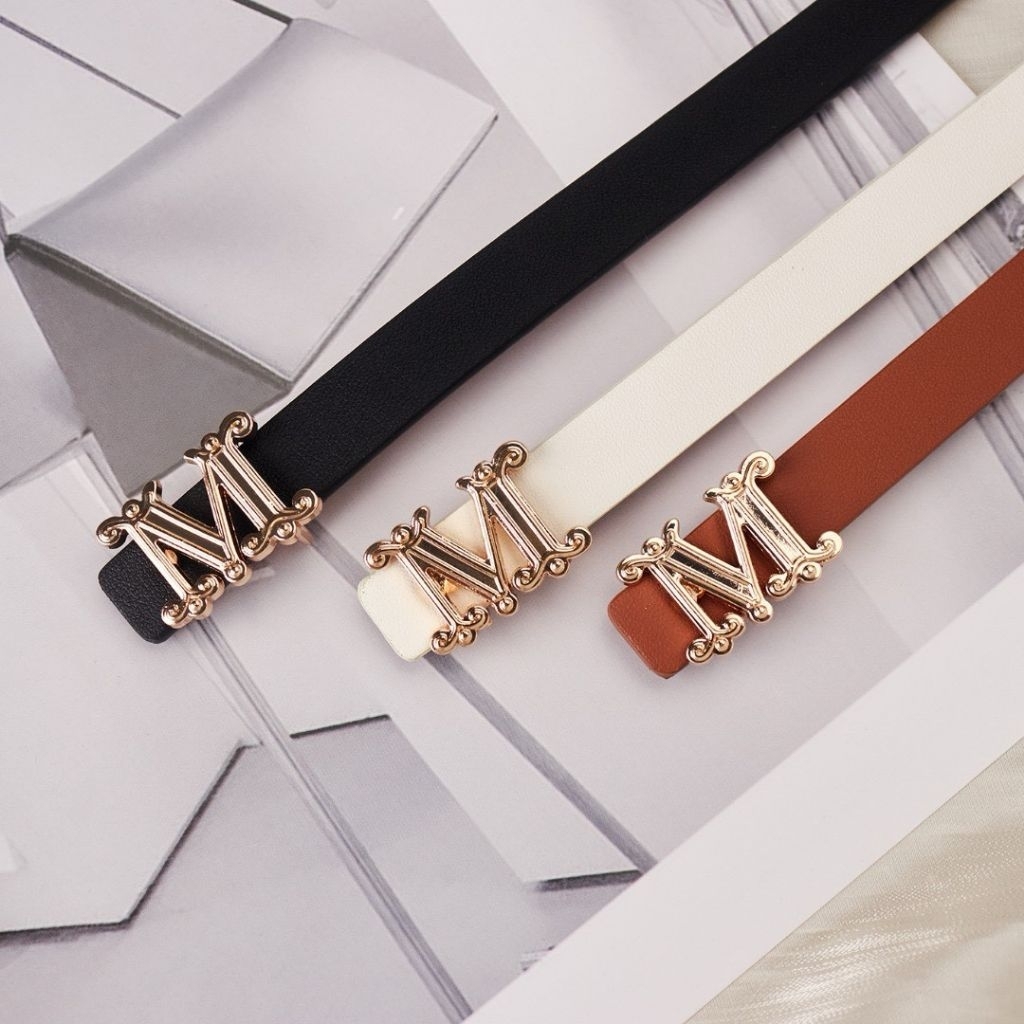 เขผ้มขัดหนัง เรียบหรู Max M r Logo belt มี 2 สี น้ำตาล / ดำ รูแรก 29-33“ หนา 2Cm.