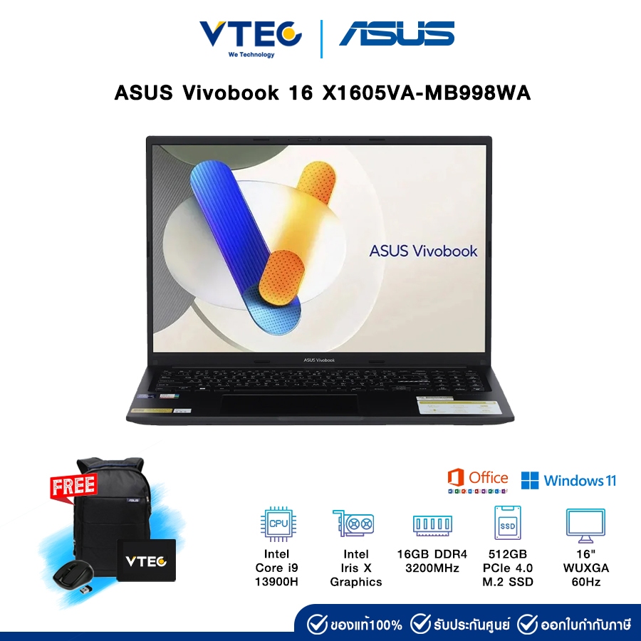 ASUS Vivobook 16 X1605VA-MB998WA | Core i9-13900H | Intel Iris X | 16GB DDR4 | 512GB M.2 | 16" | Win