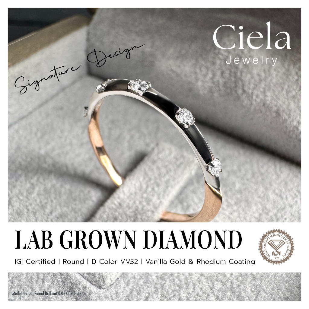 แหวนเพชรแถว Lab Grown 💎 น้ำ 100 รวม 0.1 กะรัต l Signature Design 1 l เงินแท้ 92.5% | Ciela Jewelry