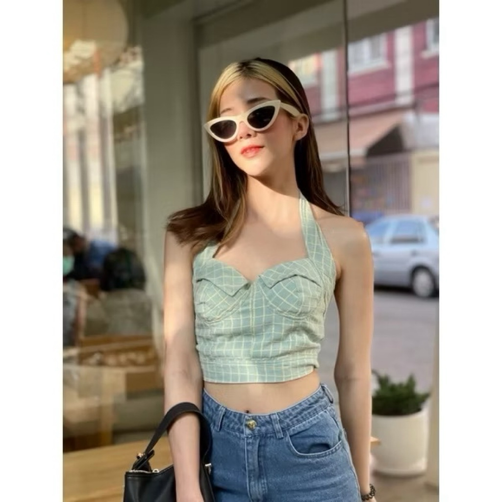 Taya Fabrique - เสื้อครอปคล้องคอ สี Blue