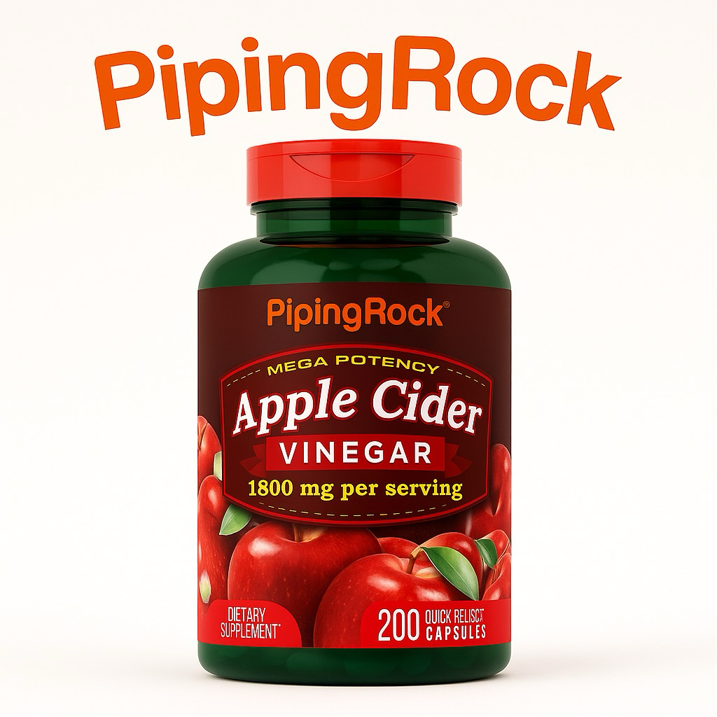 Piping Rock Mega Potency Apple Cider Vinegar 1,800 mg. (200Capsules)🍎 แอปเปิ้ลไซเดอร์