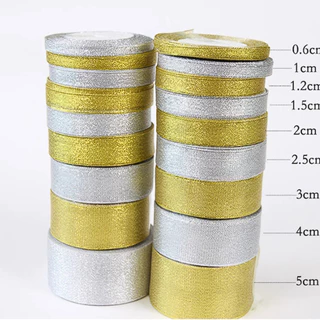 ริบบิ้นเนื้อทราย สีทอง สีเงิน ยาว 25หลา ริบบิ้นผ้า ริ้บบิ้นทำโบว์ ตกแต่ง DIY พร้อมส่งจากไทย