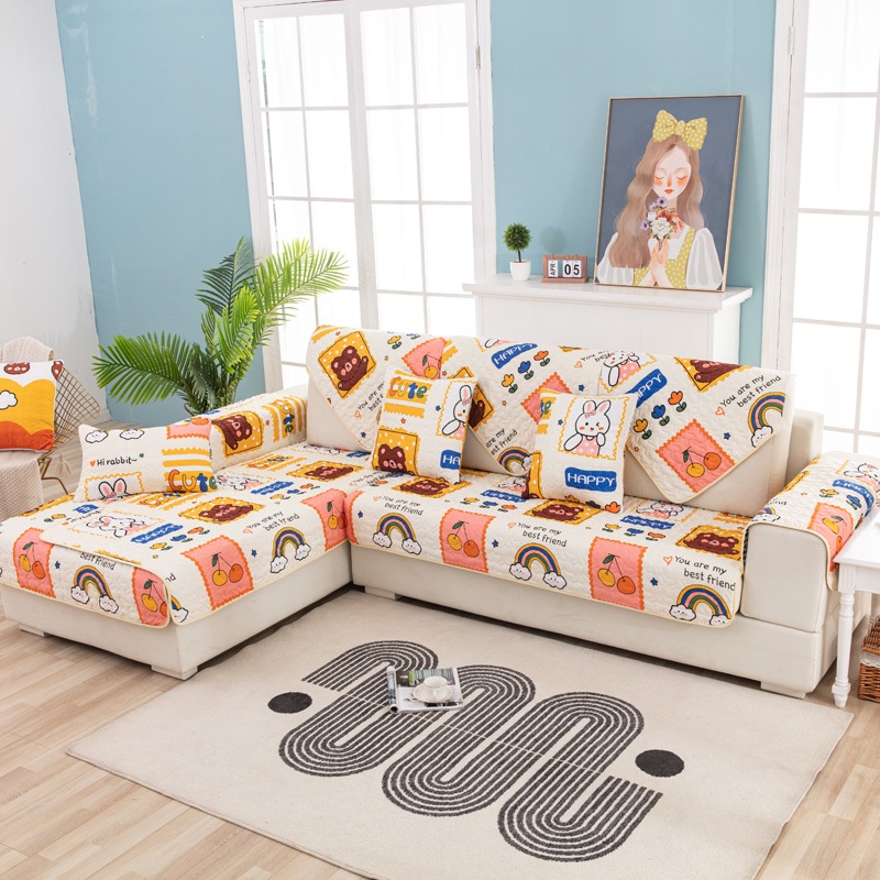 ผ้าปูเบาะโซฟา สุทธิ อเนกประสงค์ กันลื่นสีแดงลายดอกไม้ ลายกระต่ายน่ารัก ขนหนู มีให้เลือกหล พร้อมส่ง