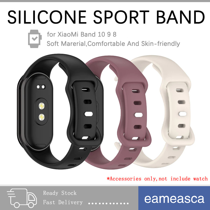 สายรัดยางกีฬา for Smartwatch Xiaomi Mi Band 10 9 สายรัดข้อมือซิลิโคนปรับได้สายรัดข้อมืออุปกรณ์เสริม for Xiaomi Mi Band 8