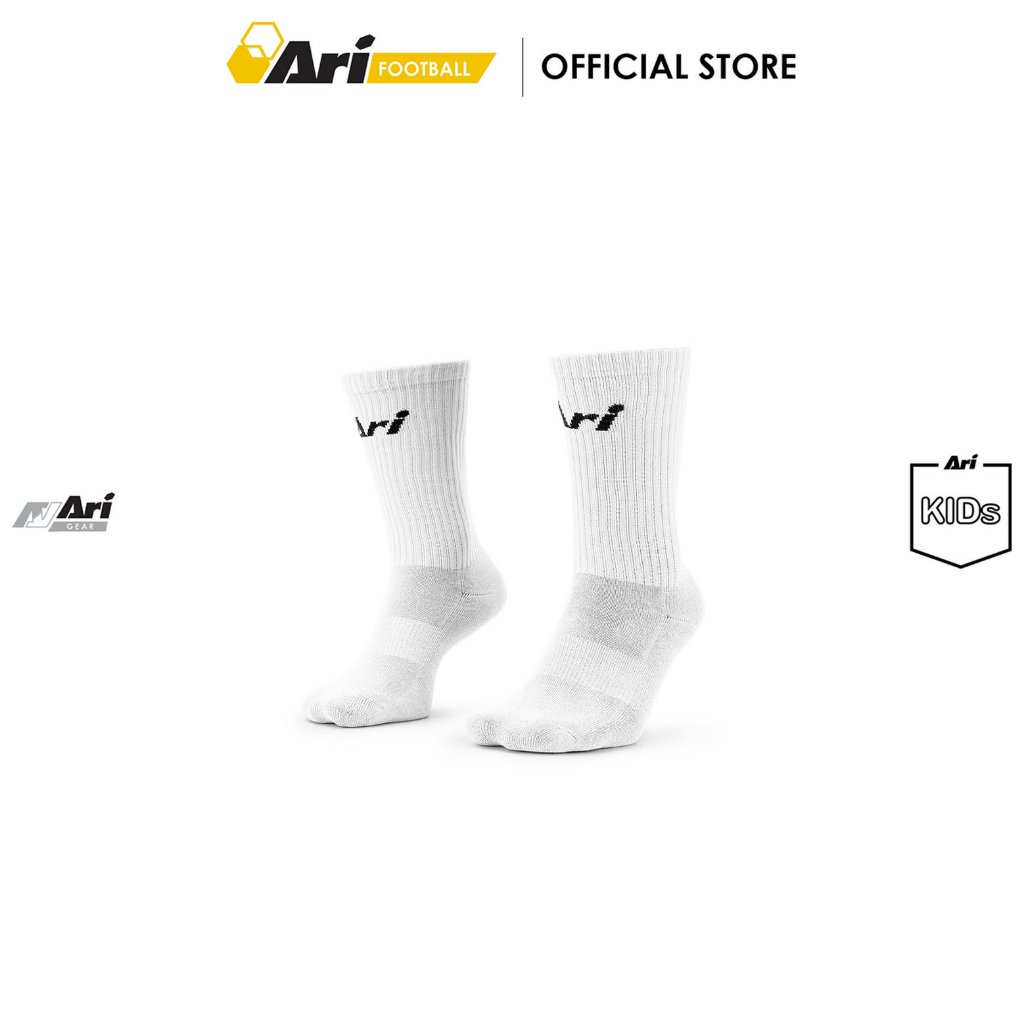 ARI JUNIOR CREW SOCKS - WHITE (AHW1212-02) ถุงเท้าครึ่งแข้ง เด็ก อาริ สีขาว