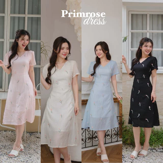 Primrose เดรสสีพื้นปักลายดอกไม้