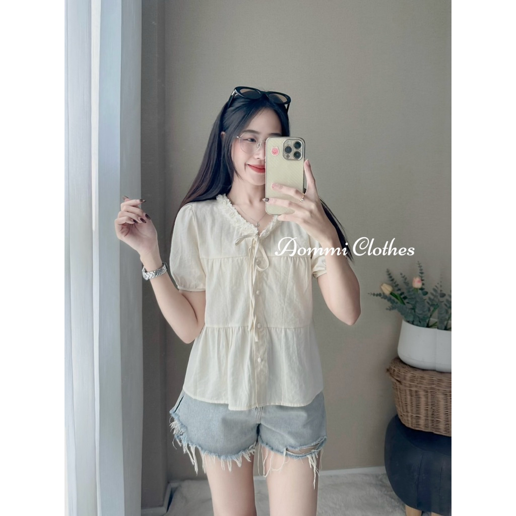 ˚˖𓍢ִ໋🌷͙֒✧˚.🎀༘เสื้อคอวีแต่งขอบมุกสวยๆแขนตุ๊กตา ˚˖𓍢ִ໋🌷͙֒✧˚.🎀༘ ♡